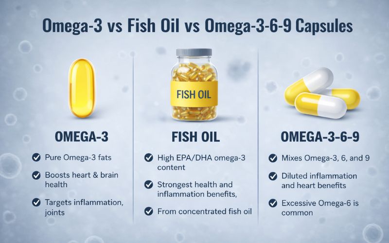 omega-3 vs fish oil vs omega-3-6-9 capsules